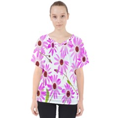 Pink Purple Daisies Design Flowers V-neck Dolman Drape Top by Nexatart