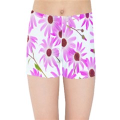 Pink Purple Daisies Design Flowers Kids Sports Shorts by Nexatart