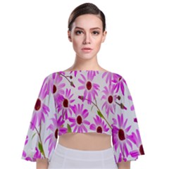 Pink Purple Daisies Design Flowers Tie Back Butterfly Sleeve Chiffon Top by Nexatart