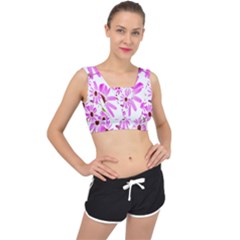 Pink Purple Daisies Design Flowers V-back Sports Bra by Nexatart