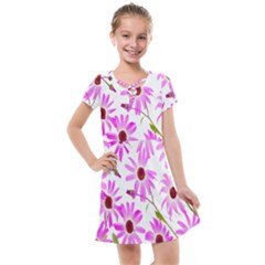 Pink Purple Daisies Design Flowers Kids  Cross Web Dress