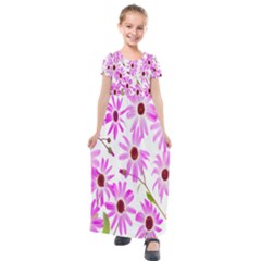 Pink Purple Daisies Design Flowers Kids  Short Sleeve Maxi Dress by Nexatart