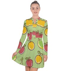 Seamless Pattern Healthy Fruit Long Sleeve Panel Dress