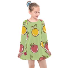 Seamless Pattern Healthy Fruit Kids  Long Sleeve Dress