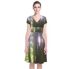 Tree of Trees Short Sleeve Front Wrap Dress