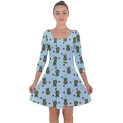 Pineapple Watermelon Fruit Lime Quarter Sleeve Skater Dress by Nexatart