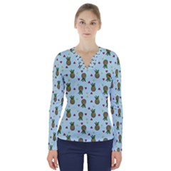 Pineapple Watermelon Fruit Lime V-neck Long Sleeve Top by Nexatart