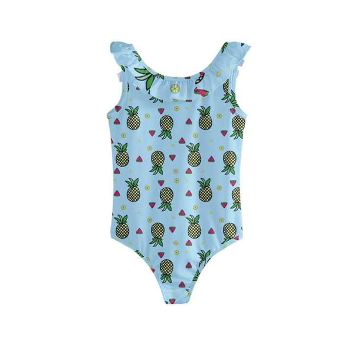 Pineapple Watermelon Fruit Lime Kids  Frill Swimsuit