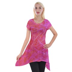 Pink Background Abstract Texture Short Sleeve Side Drop Tunic by Nexatart