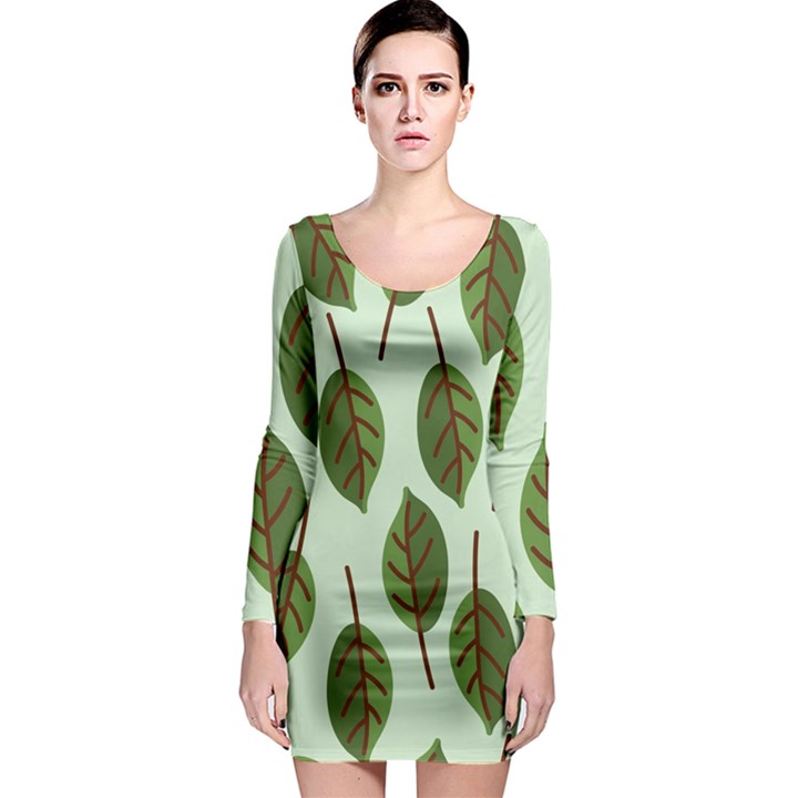 Design Pattern Background Green Long Sleeve Bodycon Dress