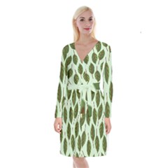 Design Pattern Background Green Long Sleeve Velvet Front Wrap Dress by Nexatart