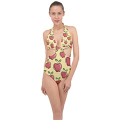 Seamless Pattern Healthy Fruit Halter Front Plunge Swimsuit by Nexatart