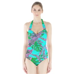 Painting Oil Leaves Nature Reason Halter Swimsuit by Nexatart