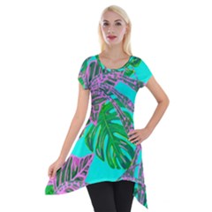 Painting Oil Leaves Nature Reason Short Sleeve Side Drop Tunic by Nexatart