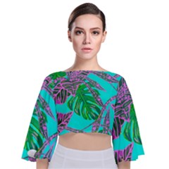 Painting Oil Leaves Nature Reason Tie Back Butterfly Sleeve Chiffon Top by Nexatart