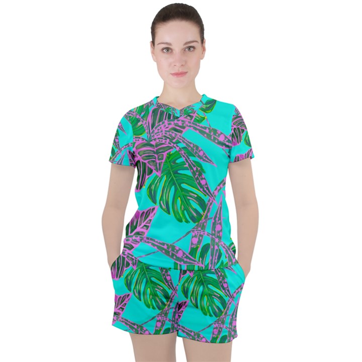 Painting Oil Leaves Nature Reason Women s Tee and Shorts Set