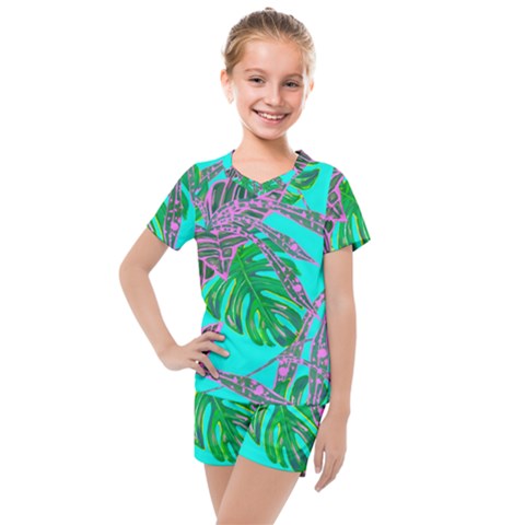 Painting Oil Leaves Nature Reason Kids  Mesh Tee And Shorts Set by Nexatart