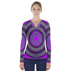 Round Pattern Ethnic Design V-neck Long Sleeve Top by Nexatart