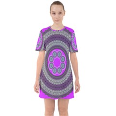 Round Pattern Ethnic Design Sixties Short Sleeve Mini Dress by Nexatart