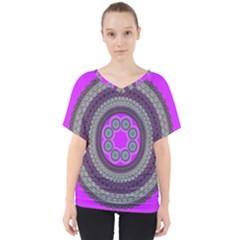 Round Pattern Ethnic Design V-neck Dolman Drape Top by Nexatart