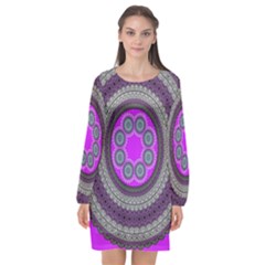 Round Pattern Ethnic Design Long Sleeve Chiffon Shift Dress  by Nexatart