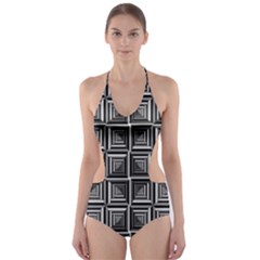 Pattern Op Art Black White Grey Cut-out One Piece Swimsuit by Nexatart