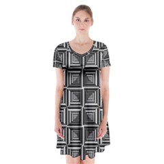 Pattern Op Art Black White Grey Short Sleeve V-neck Flare Dress by Nexatart