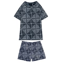 Pattern Op Art Black White Grey Kids  Swim Tee And Shorts Set