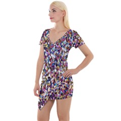 Pattern Abstract Decoration Art Short Sleeve Asymmetric Mini Dress