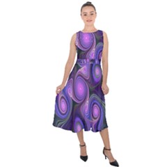 Abstract Pattern Fractal Wallpaper Midi Tie-back Chiffon Dress