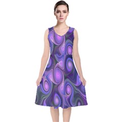 Abstract Pattern Fractal Wallpaper V-neck Midi Sleeveless Dress  by Nexatart