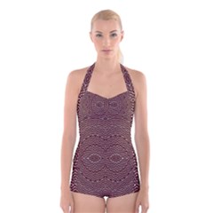 Design Pattern Abstract Boyleg Halter Swimsuit 