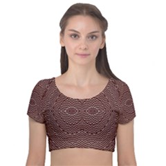 Design Pattern Abstract Velvet Short Sleeve Crop Top 