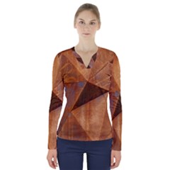 Steel Corten Steel Brown Steel V-neck Long Sleeve Top by Nexatart