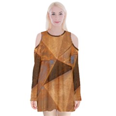 Steel Corten Steel Brown Steel Velvet Long Sleeve Shoulder Cutout Dress