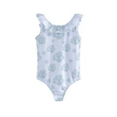 Pastel Floral Motif Pattern Kids  Frill Swimsuit