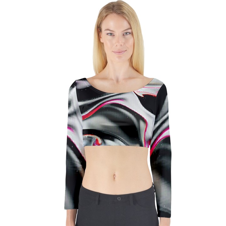 Pink and black smokey design by kiekie Strickland Long Sleeve Crop Top