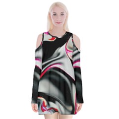 Pink And Black Smokey Design By Kiekie Strickland Velvet Long Sleeve Shoulder Cutout Dress