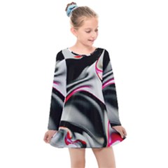 Pink And Black Smokey Design By Kiekie Strickland Kids  Long Sleeve Dress