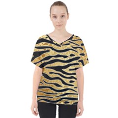 Golden Vector Embossed Golden Black Zebra Stripes V-neck Dolman Drape Top by flipstylezfashionsLLC