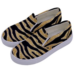 Golden Vector Embossed Golden Black Zebra Stripes Kids  Canvas Slip Ons by flipstylezfashionsLLC