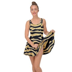 Golden Vector Embossed Golden Black Zebra Stripes Inside Out Casual Dress by flipstylezfashionsLLC