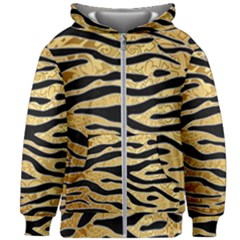 Golden Vector Embossed Golden Black Zebra Stripes Kids Zipper Hoodie Without Drawstring by flipstylezfashionsLLC