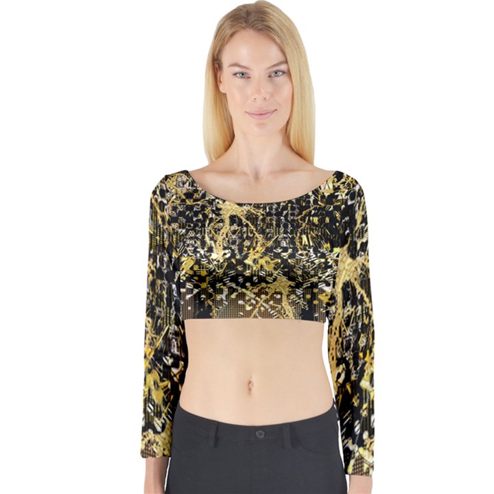 Retro design in gold and silver created by kiekie strickland flipstylezdesigns Long Sleeve Crop Top