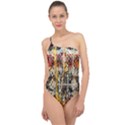 Retro orange black and white liquid gold  by kiekie strickland Classic One Shoulder Swimsuit View1