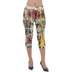 Retro Orange Black And White Liquid Gold  By Kiekie Strickland Lightweight Velour Capri Leggings 