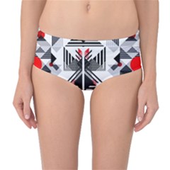 Retro Geometric Red And Black Triangles  Mid-waist Bikini Bottoms by flipstylezfashionsLLC