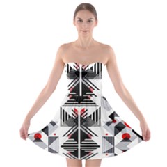 Retro Geometric Red And Black Triangles  Strapless Bra Top Dress by flipstylezfashionsLLC