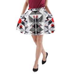 Retro Geometric Red And Black Triangles  A-line Pocket Skirt by flipstylezfashionsLLC