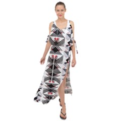 Retro Geometric Red And Black Triangles  Maxi Chiffon Cover Up Dress